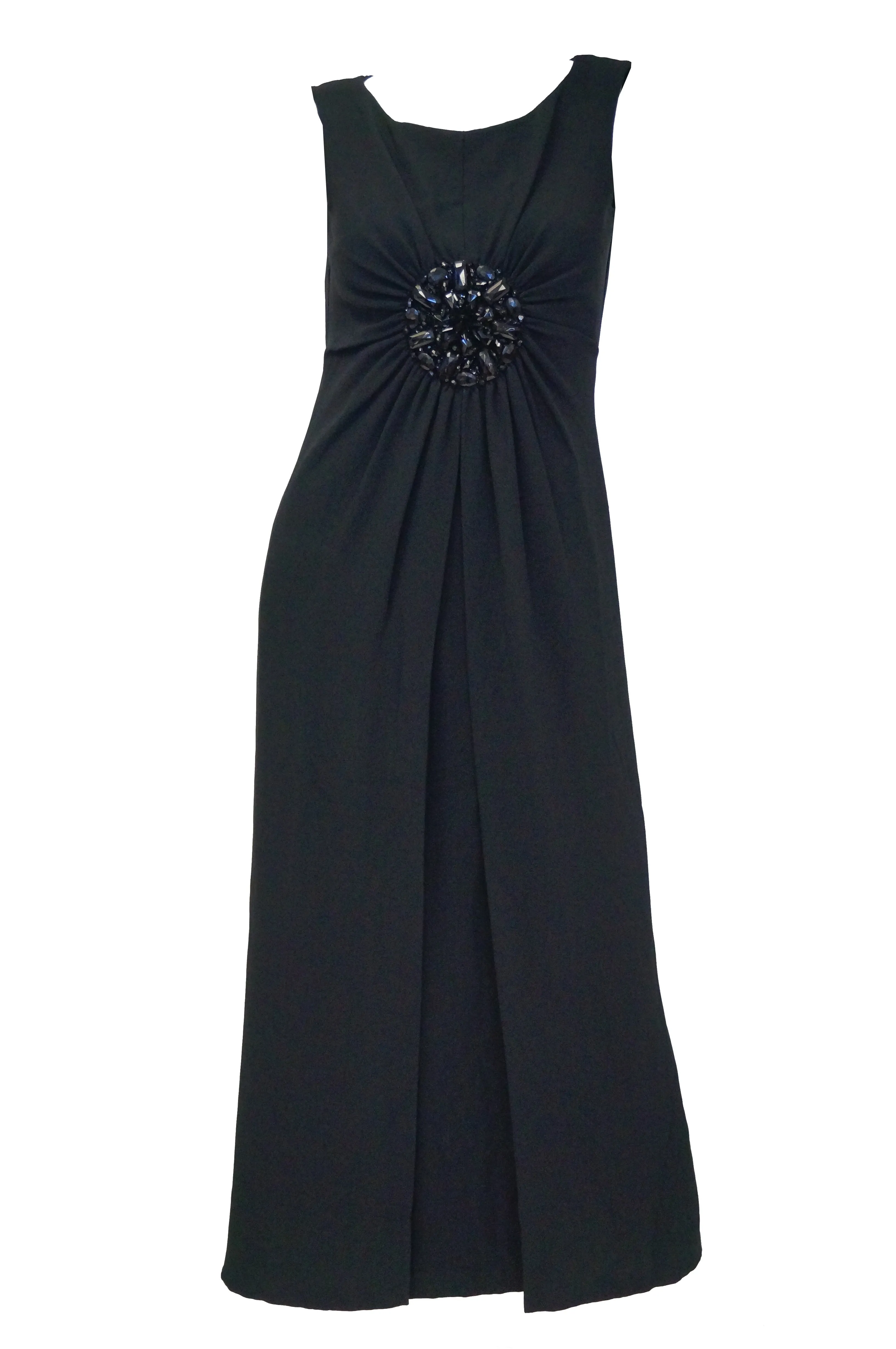 1960s Guy Laroche Black Empire Waist Evening Dress