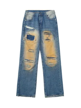 1984 High Street Washed Spray Paint Ripped Jeans