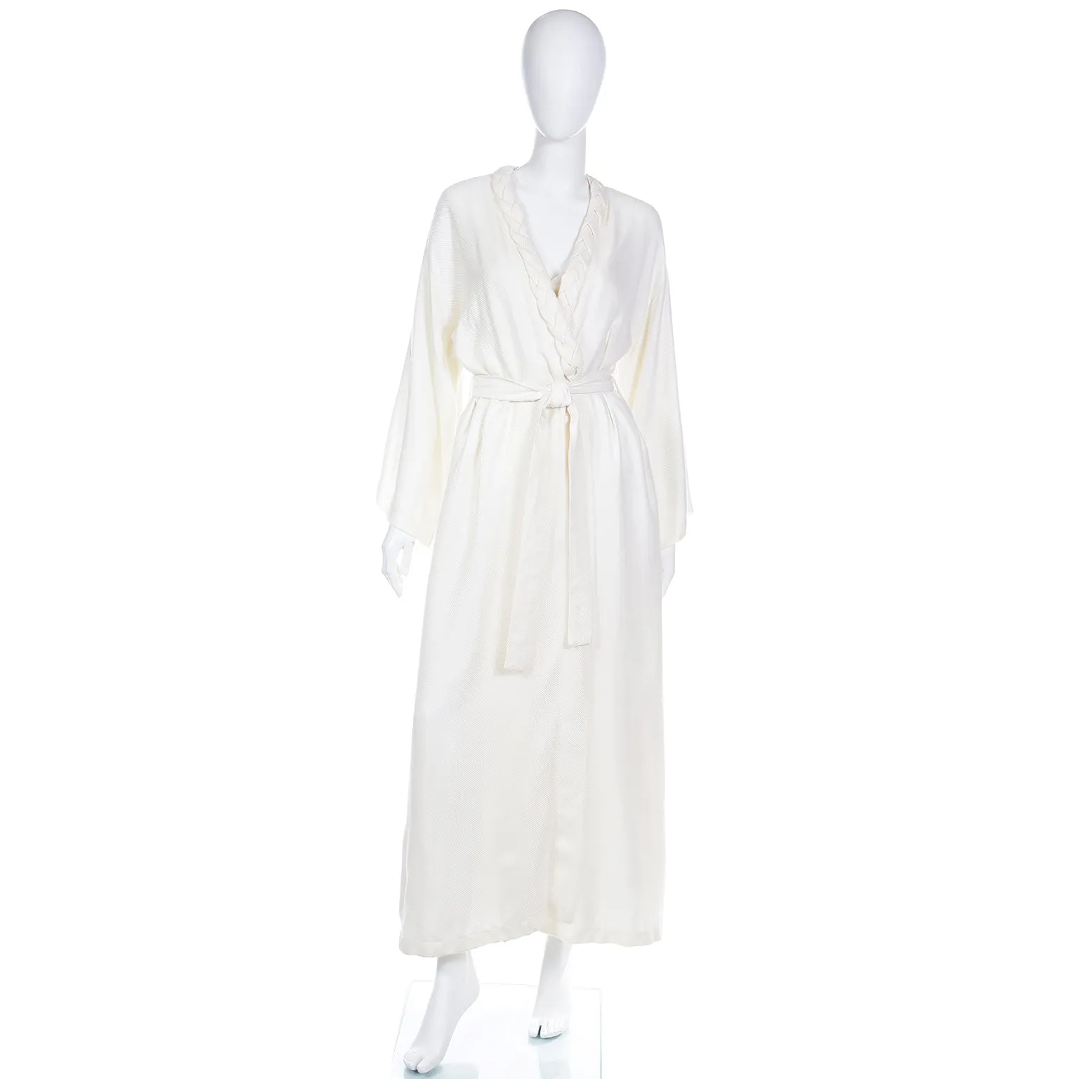 1990s Valentino Ivory Slip Dress Nightgown & Peignoir Robe Set