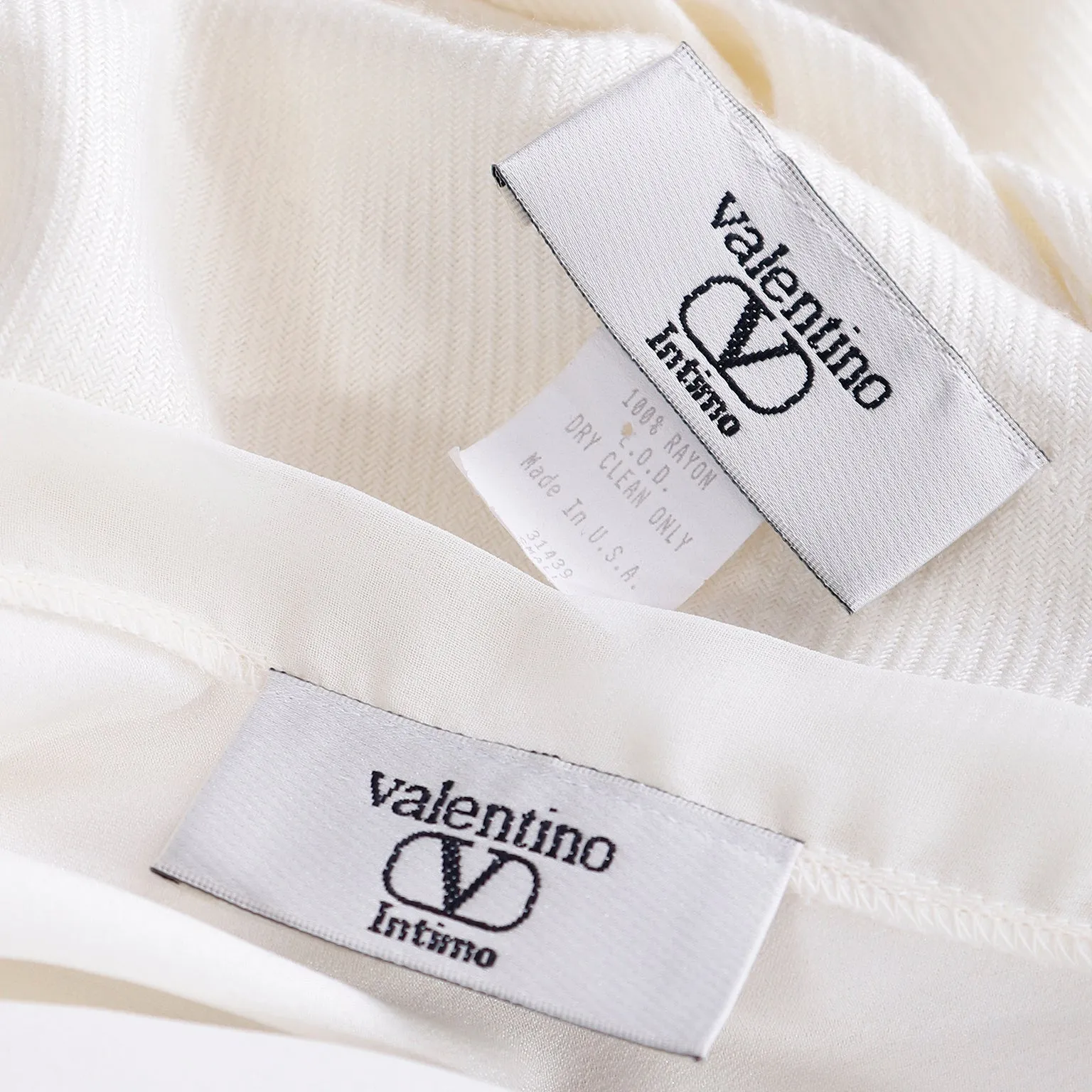 1990s Valentino Ivory Slip Dress Nightgown & Peignoir Robe Set