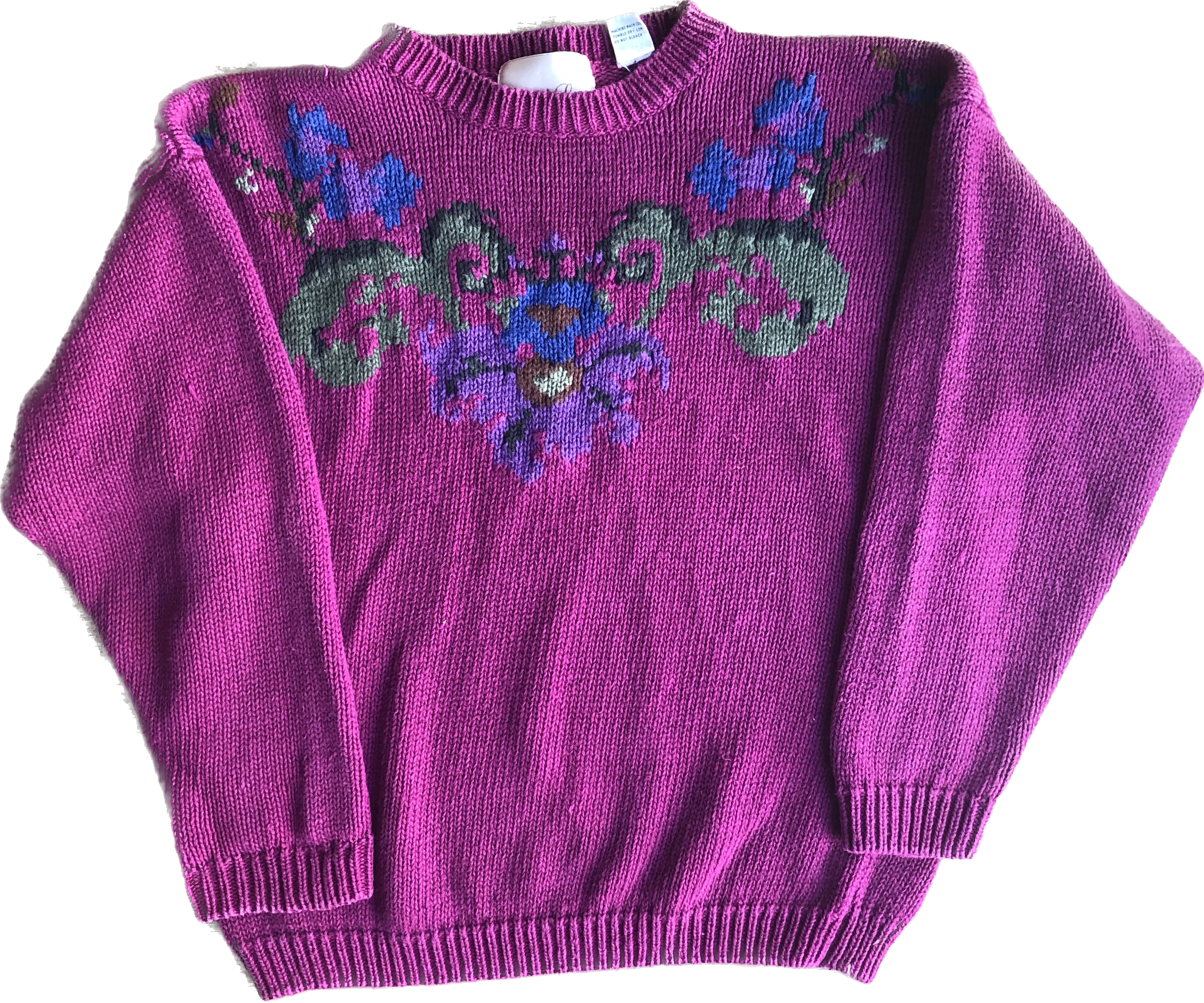 80s Penbrooke Berry Pink Floral Sweater       M