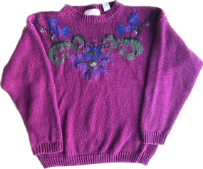 80s Penbrooke Berry Pink Floral Sweater       M