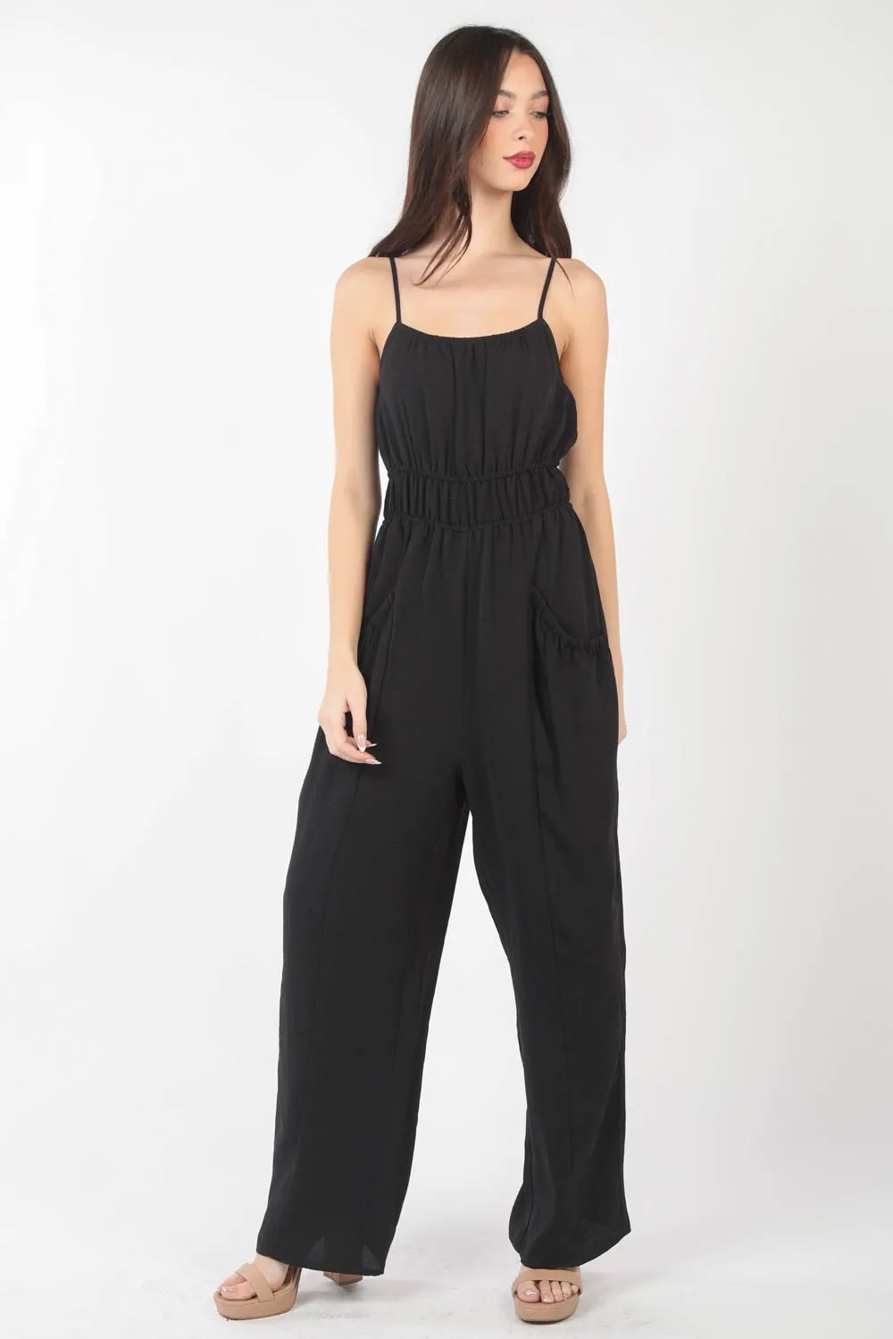 Addison - Pintuck Detail Woven Sleeveless Jumpsuit - Black - Exclusively Online