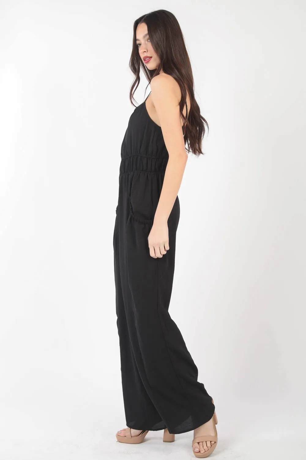 Addison - Pintuck Detail Woven Sleeveless Jumpsuit - Black - Exclusively Online