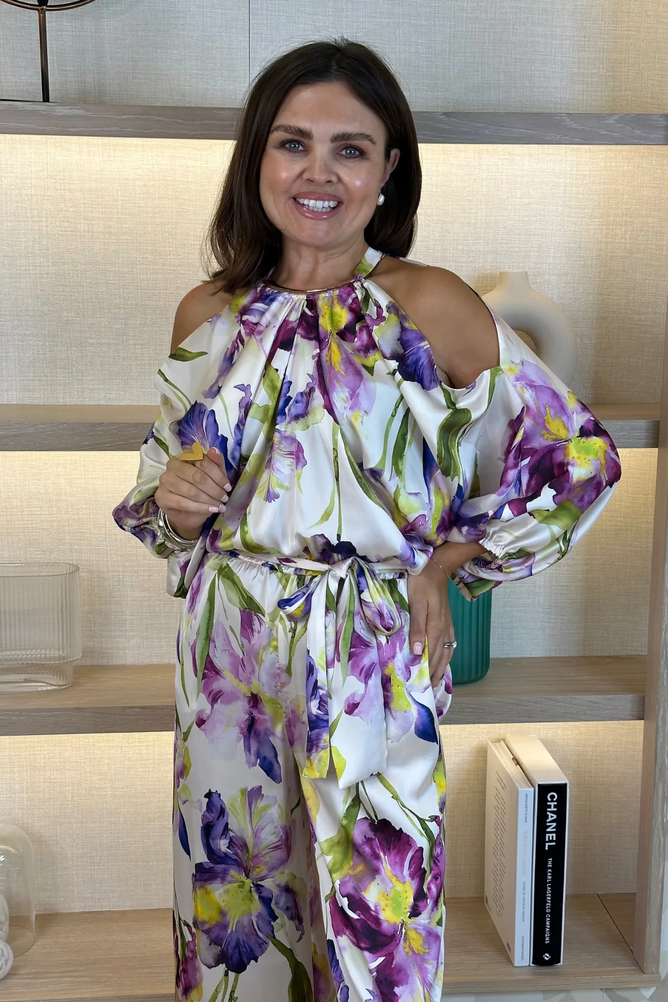 Alana Cold Shoulder Jumpsuit In Purple Floral