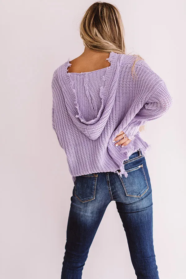 Always Fashionably Late Knitted Hoodie In Lavender