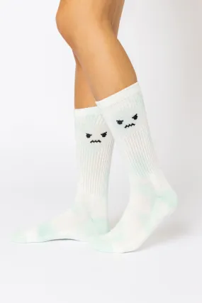 Angry Face Mid-Calf Gym Socks - Green Tie Dye