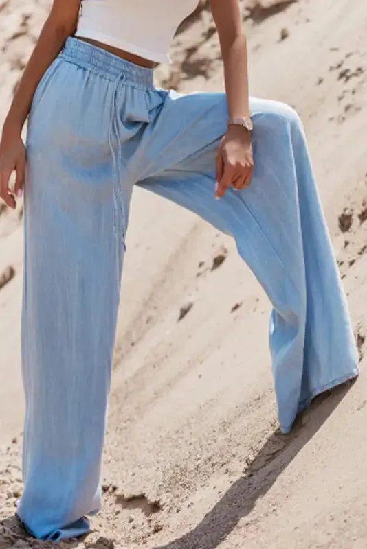 Azure Breeze Drawstring Denim Pants