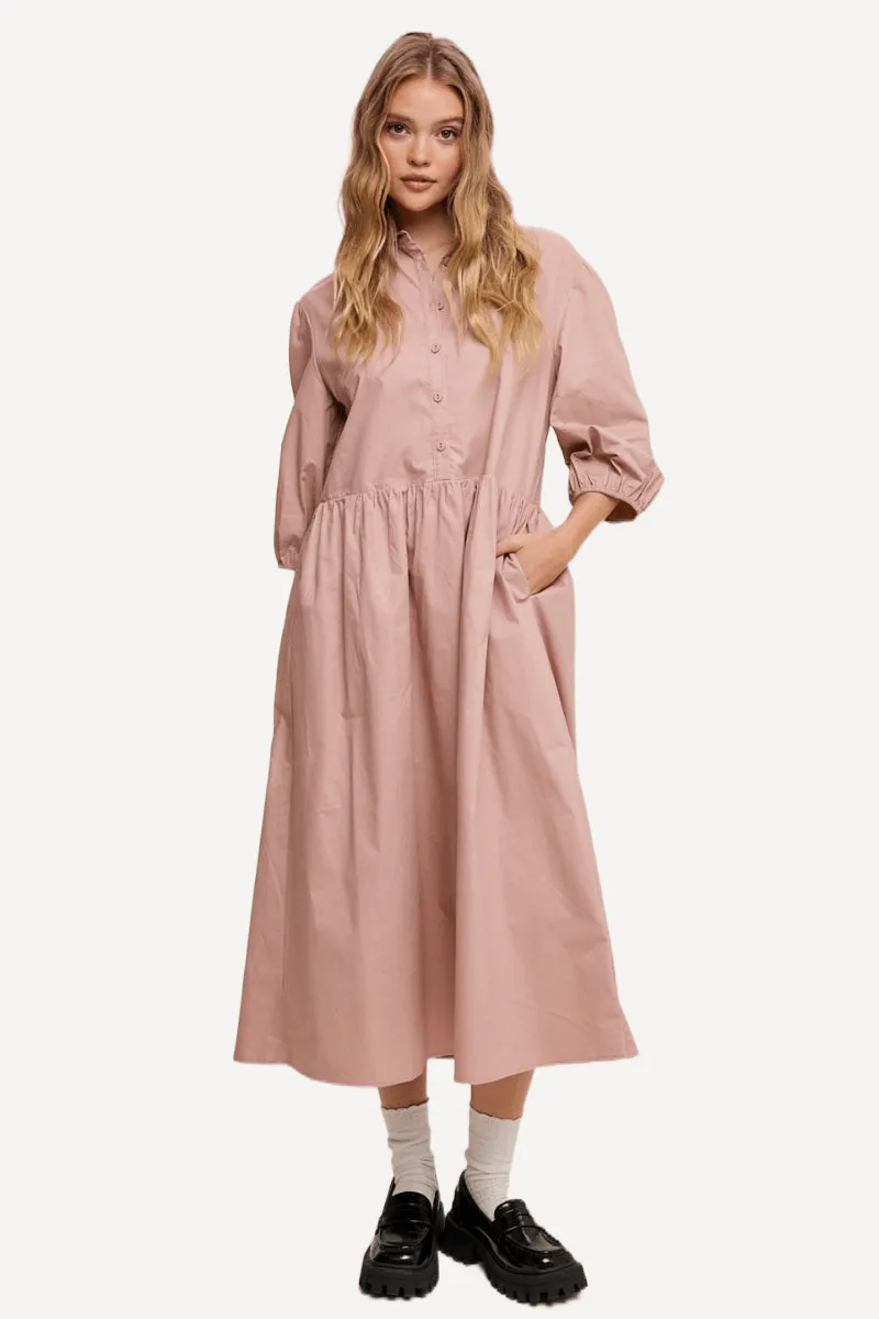 Balloon Sleeve Cotton Dress