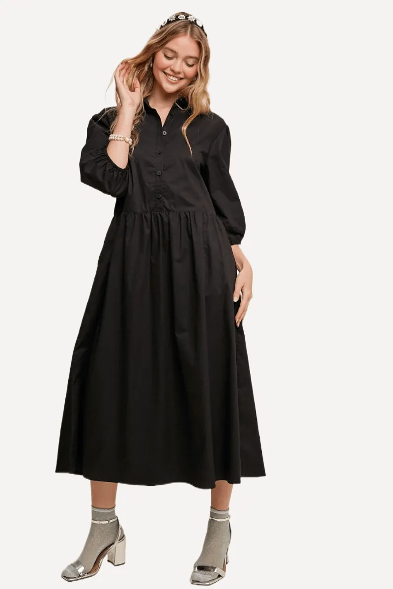 Balloon Sleeve Cotton Dress