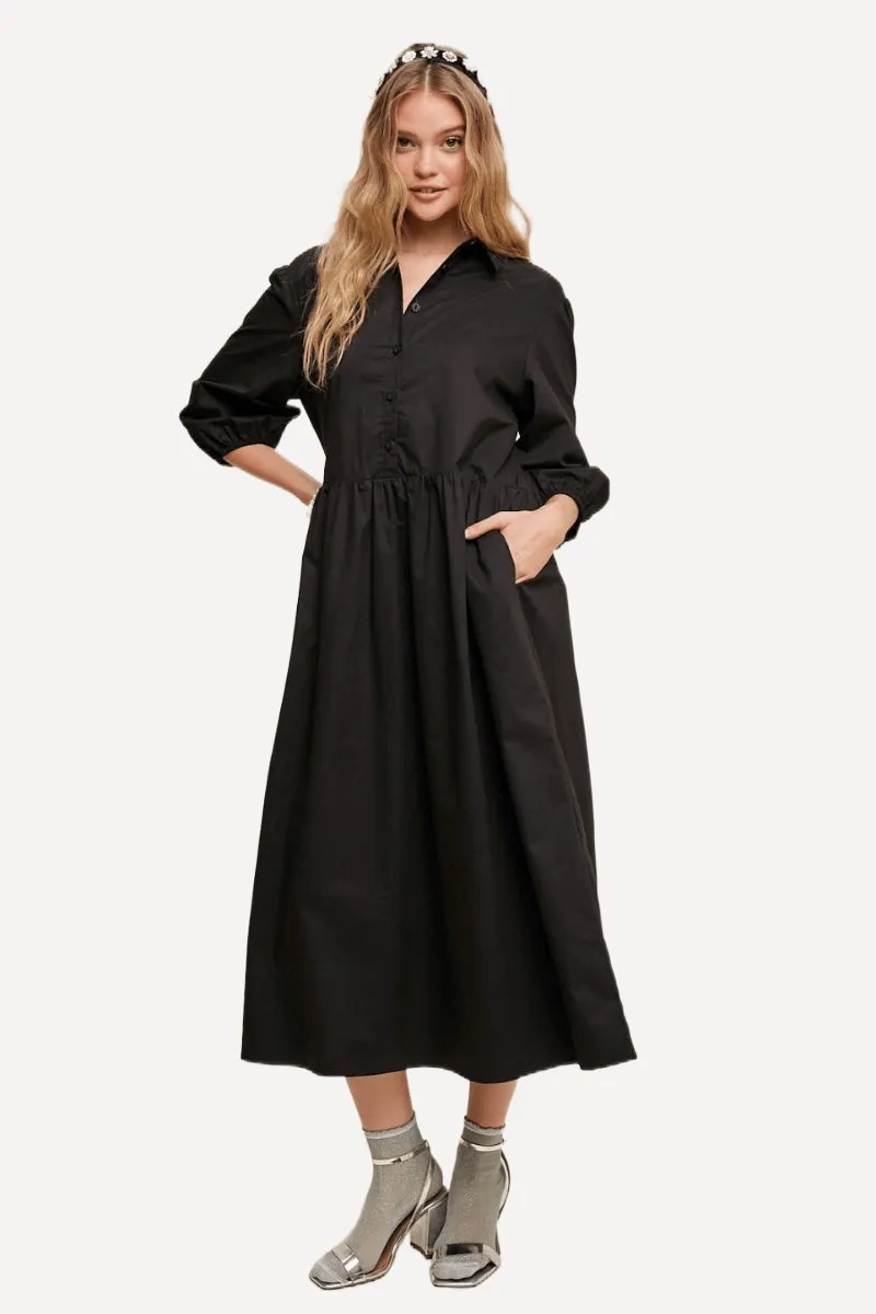 Balloon Sleeve Cotton Dress