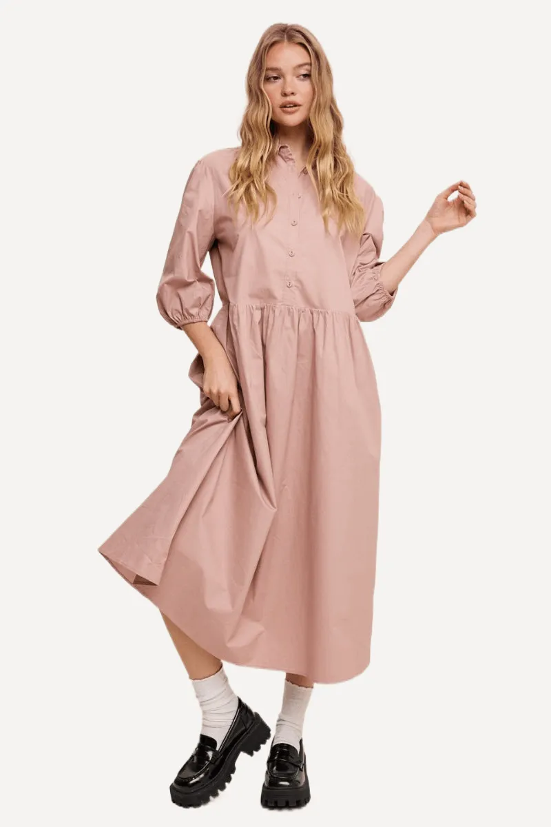 Balloon Sleeve Cotton Dress