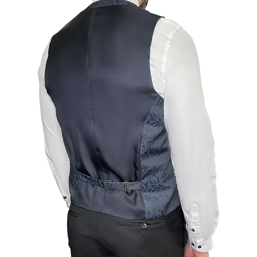 Baroque Pattern Modern Fit Ceremony Vest - Navy