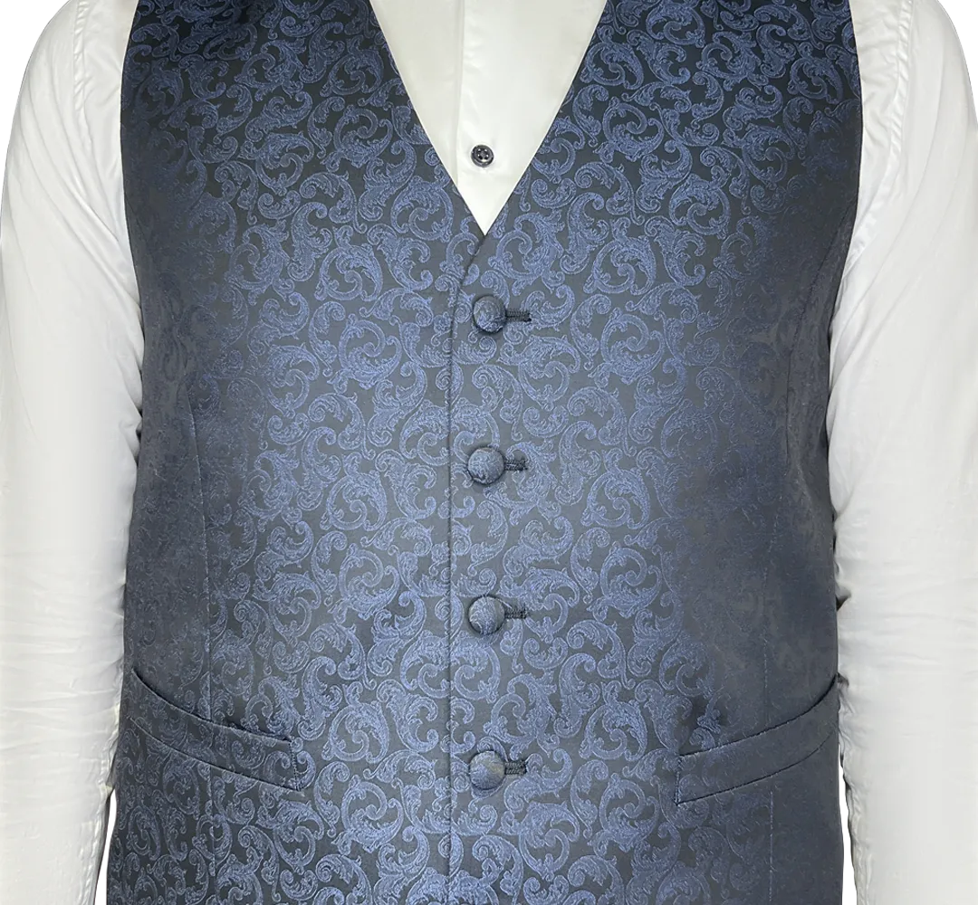 Baroque Pattern Modern Fit Ceremony Vest - Navy