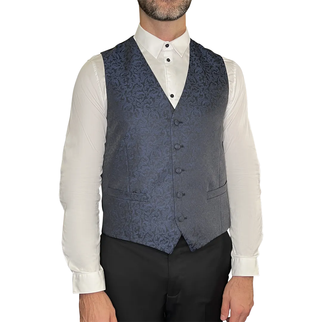 Baroque Pattern Modern Fit Ceremony Vest - Navy