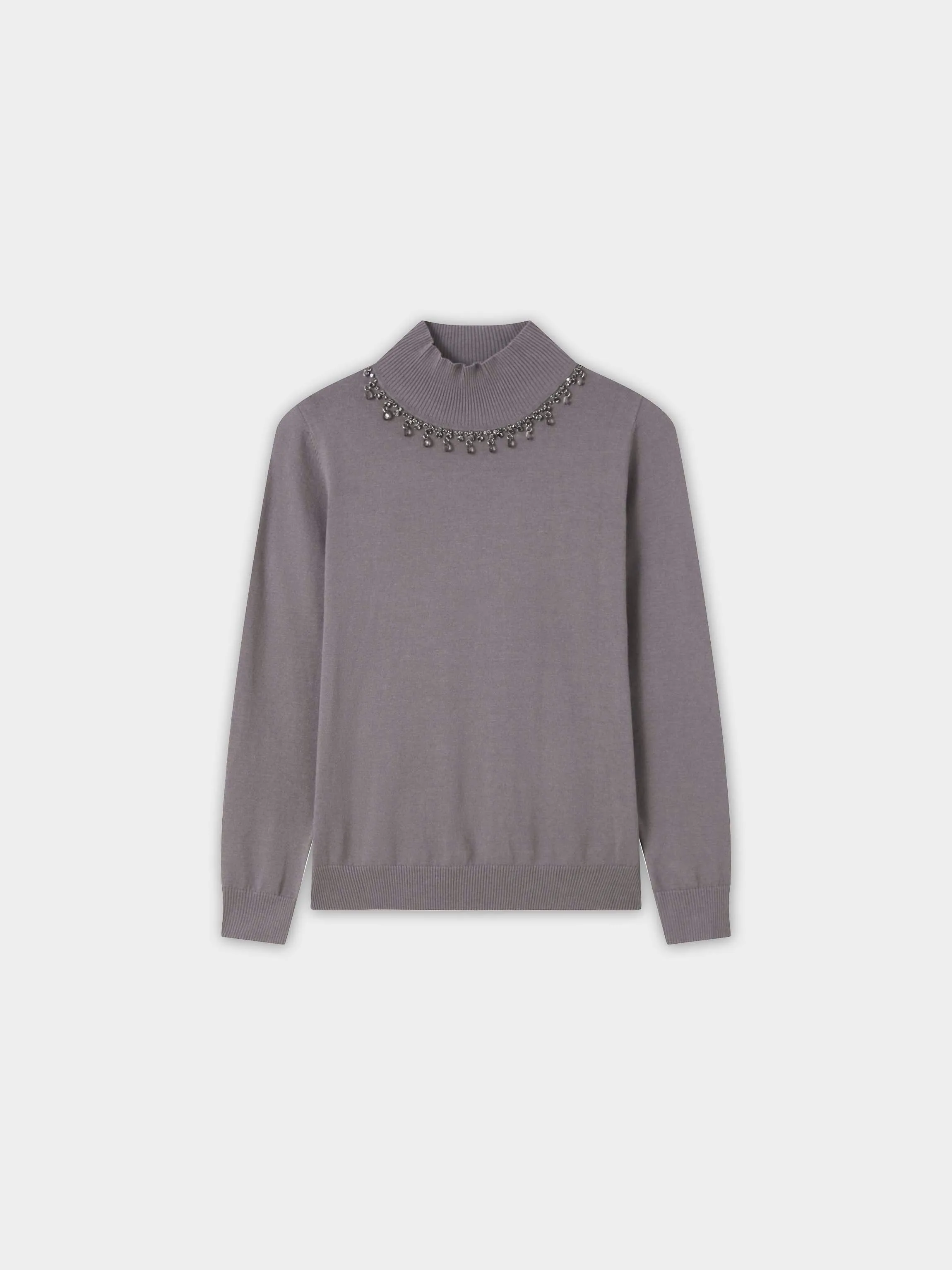 Beaded Turtleneck-Grey