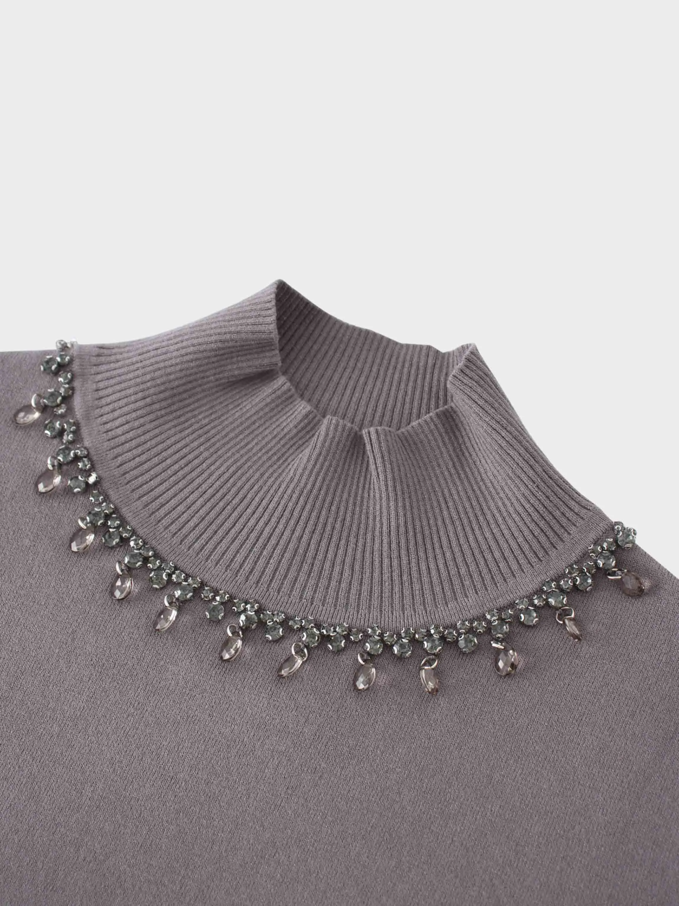 Beaded Turtleneck-Grey