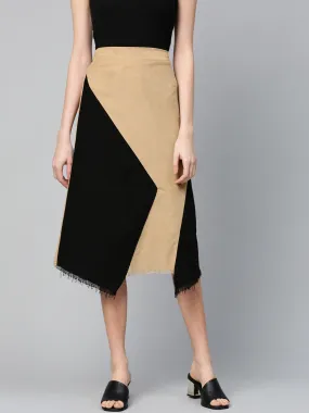 Black & Beige Colorblock Asymmetric Skirt