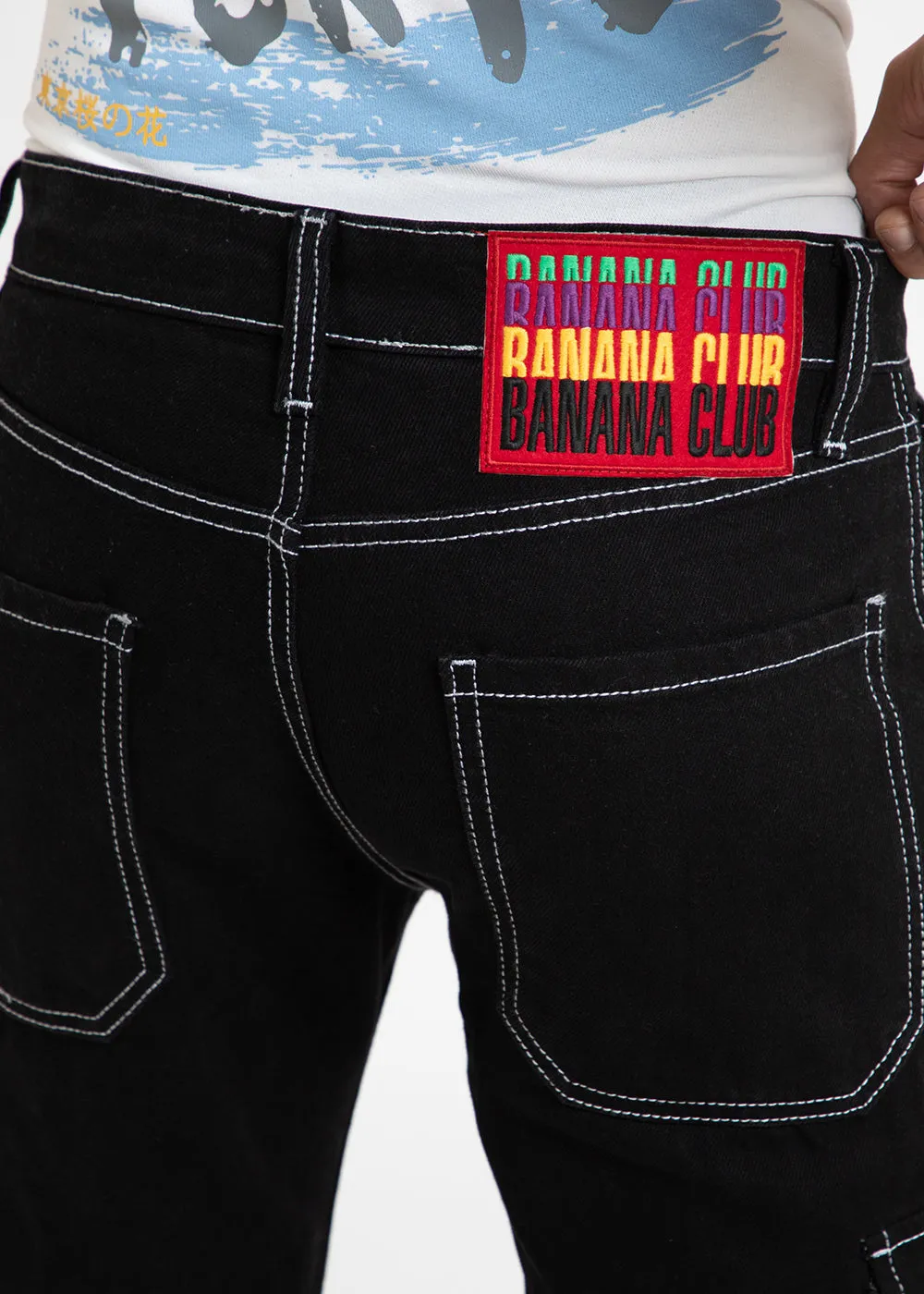 Black Contrast Stitched Denim Cargo