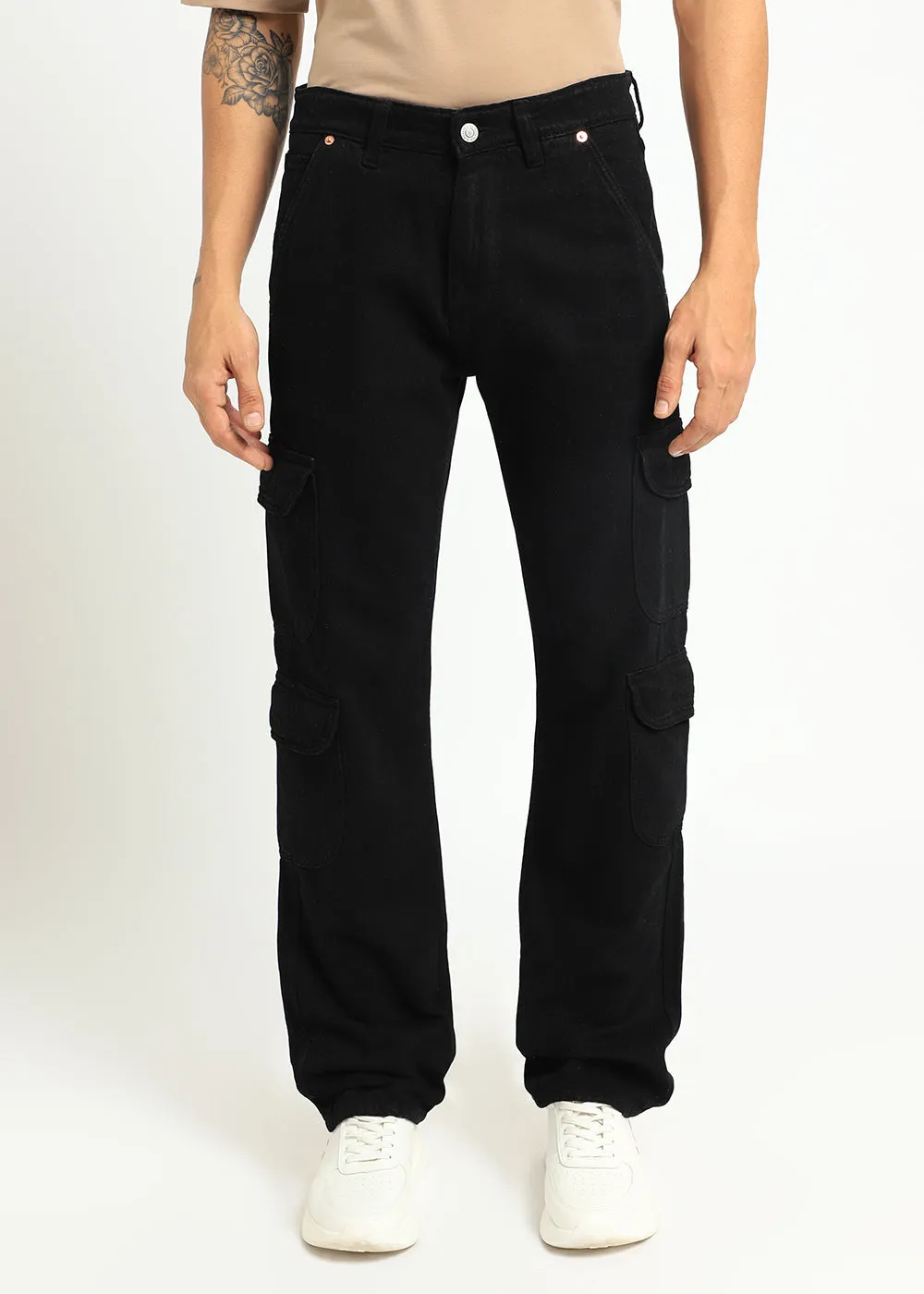 Black Double Pocket Cargo Denim