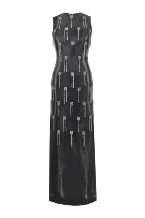 BLACK LUREX-TULLE SEQUIN TASSEL MAXI DRESS