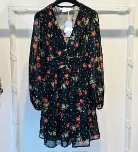 Black Vintage print V Neck dress