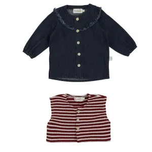 Bondoux Striped Marroon Knit Denim Top/Cardigan