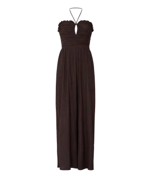 Bonny Pleated Strappy Halterneck Jumpsuit - Brown