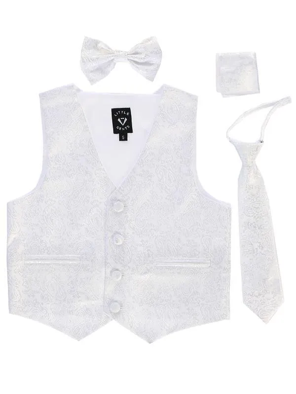 Boys White Paisley Satin Vest Set (3-6M to 14)