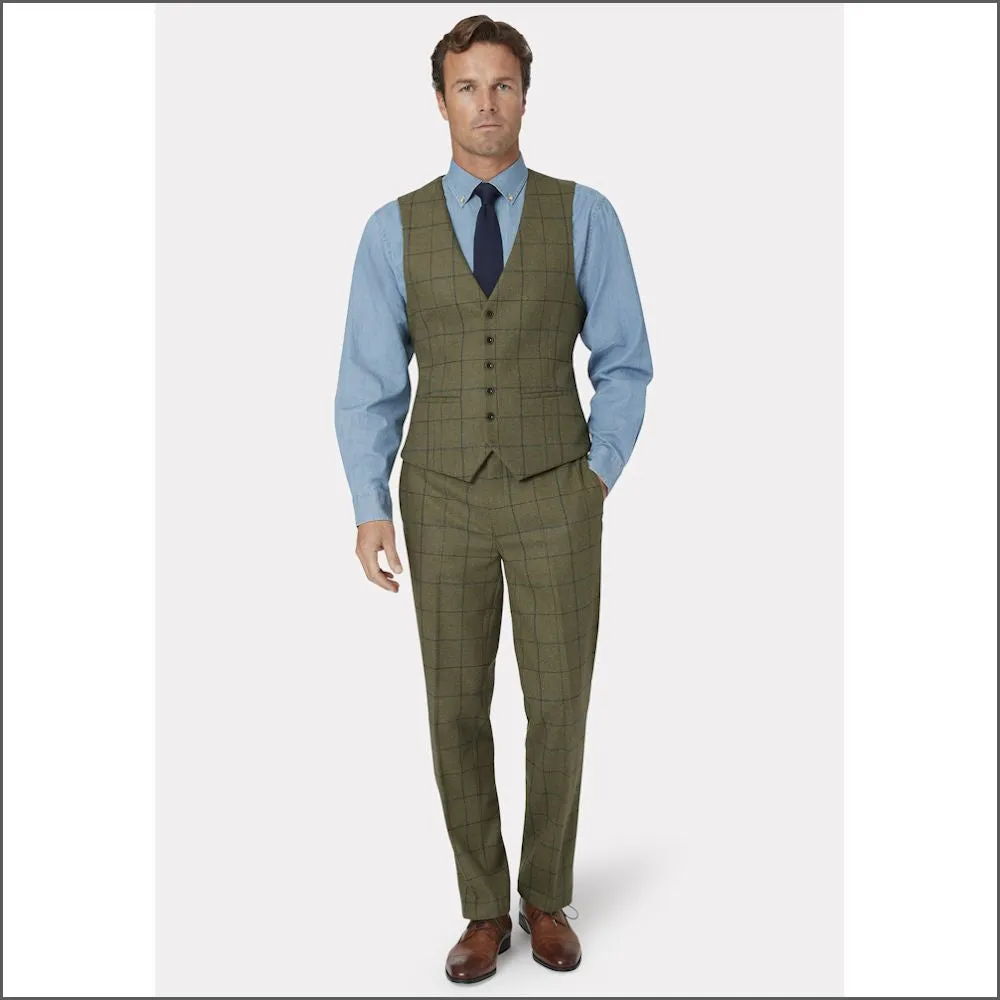 Brook Taverner Haincliffe Green Overcheck Tweed Suit Trouser--