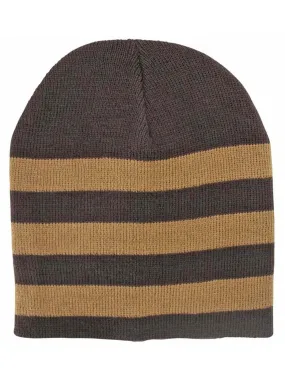 Brown & Tan Tight Fitting Striped Knit Beanie Cap