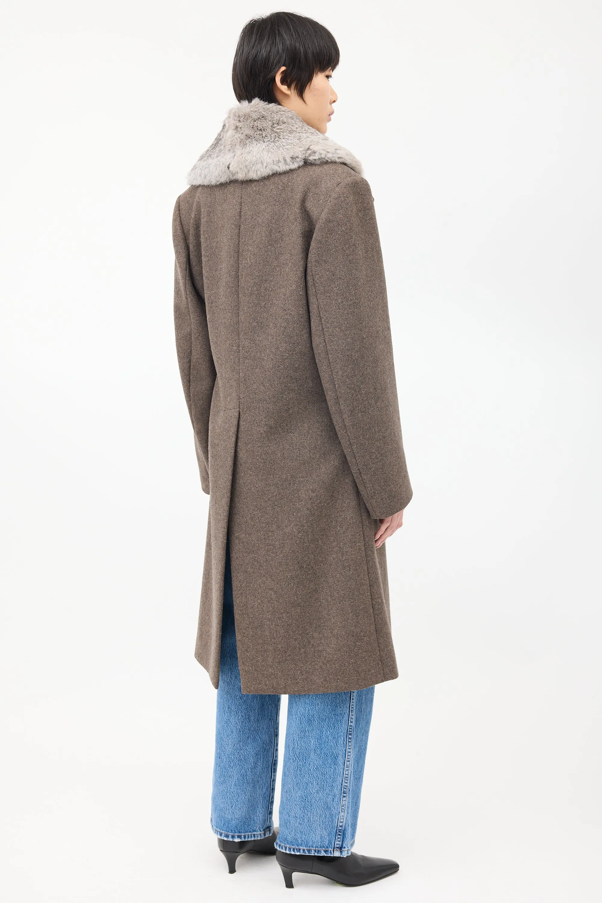 Brown Wool Detachable Fur Vest Coat