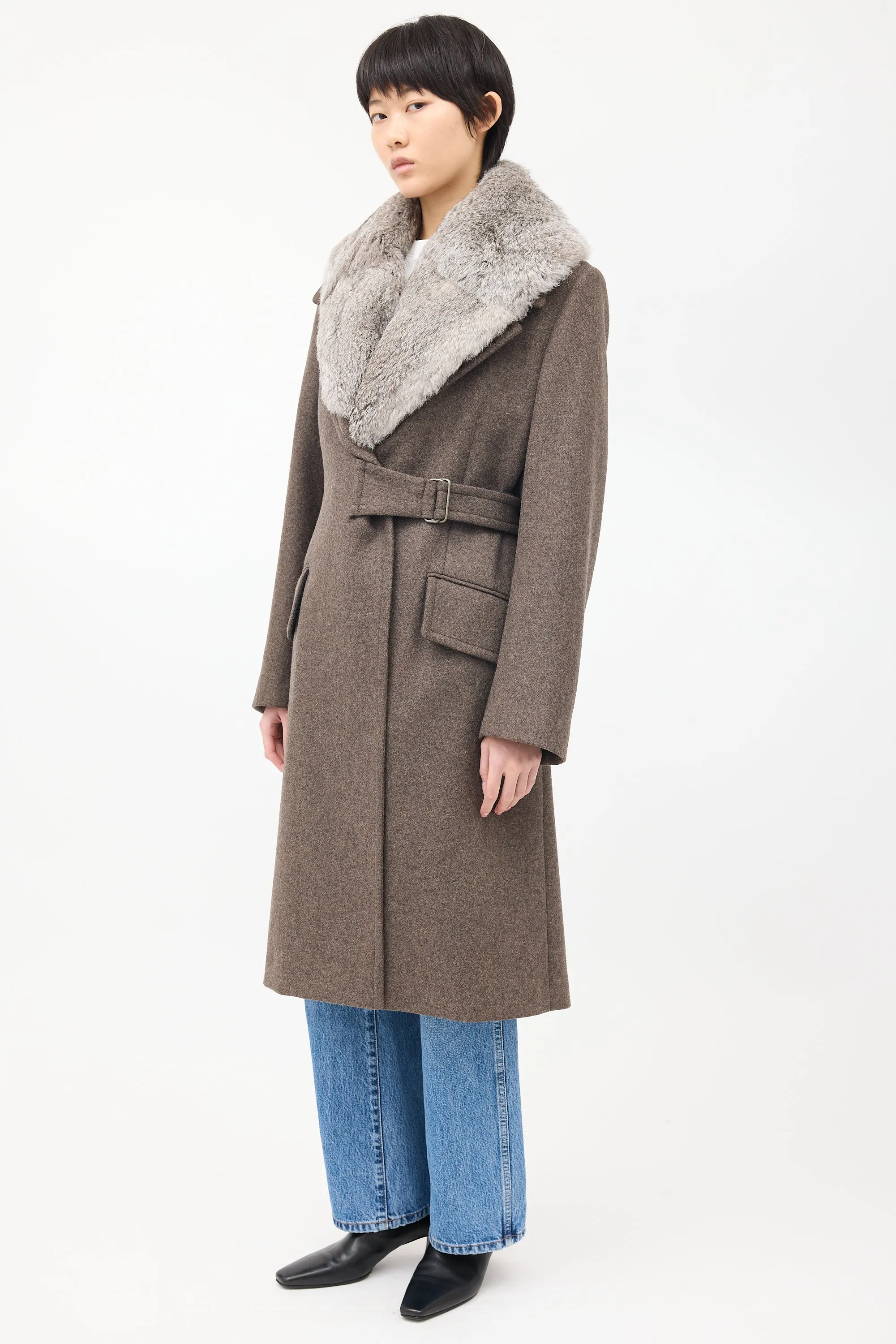 Brown Wool Detachable Fur Vest Coat