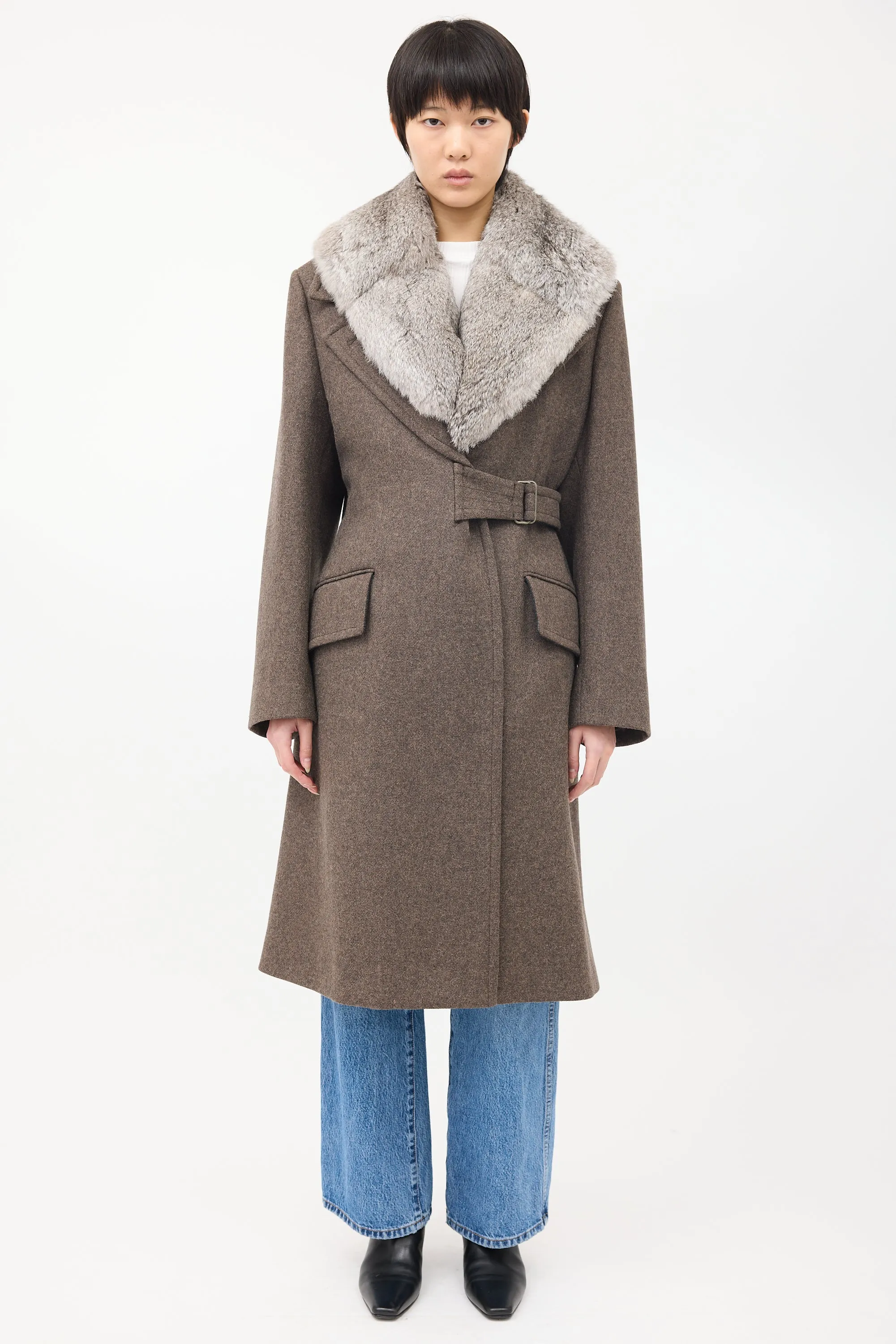 Brown Wool Detachable Fur Vest Coat