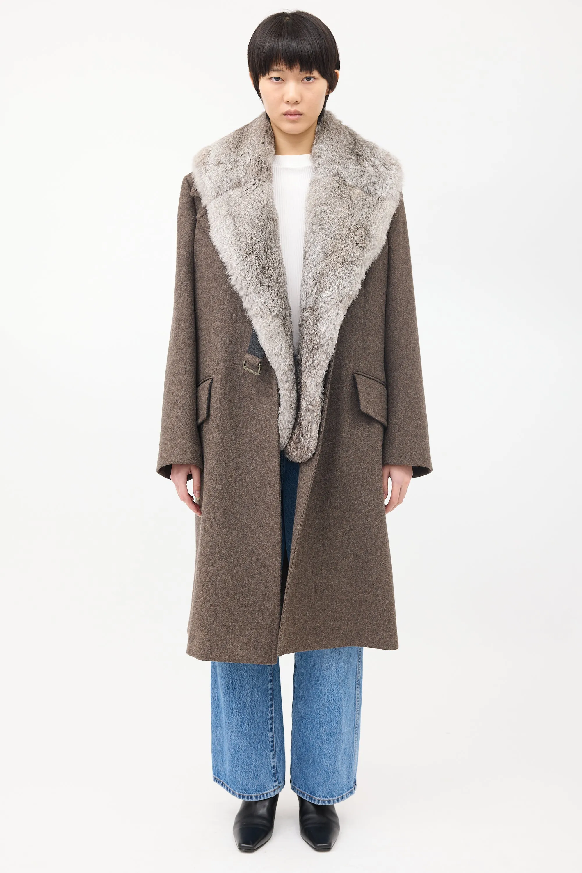 Brown Wool Detachable Fur Vest Coat