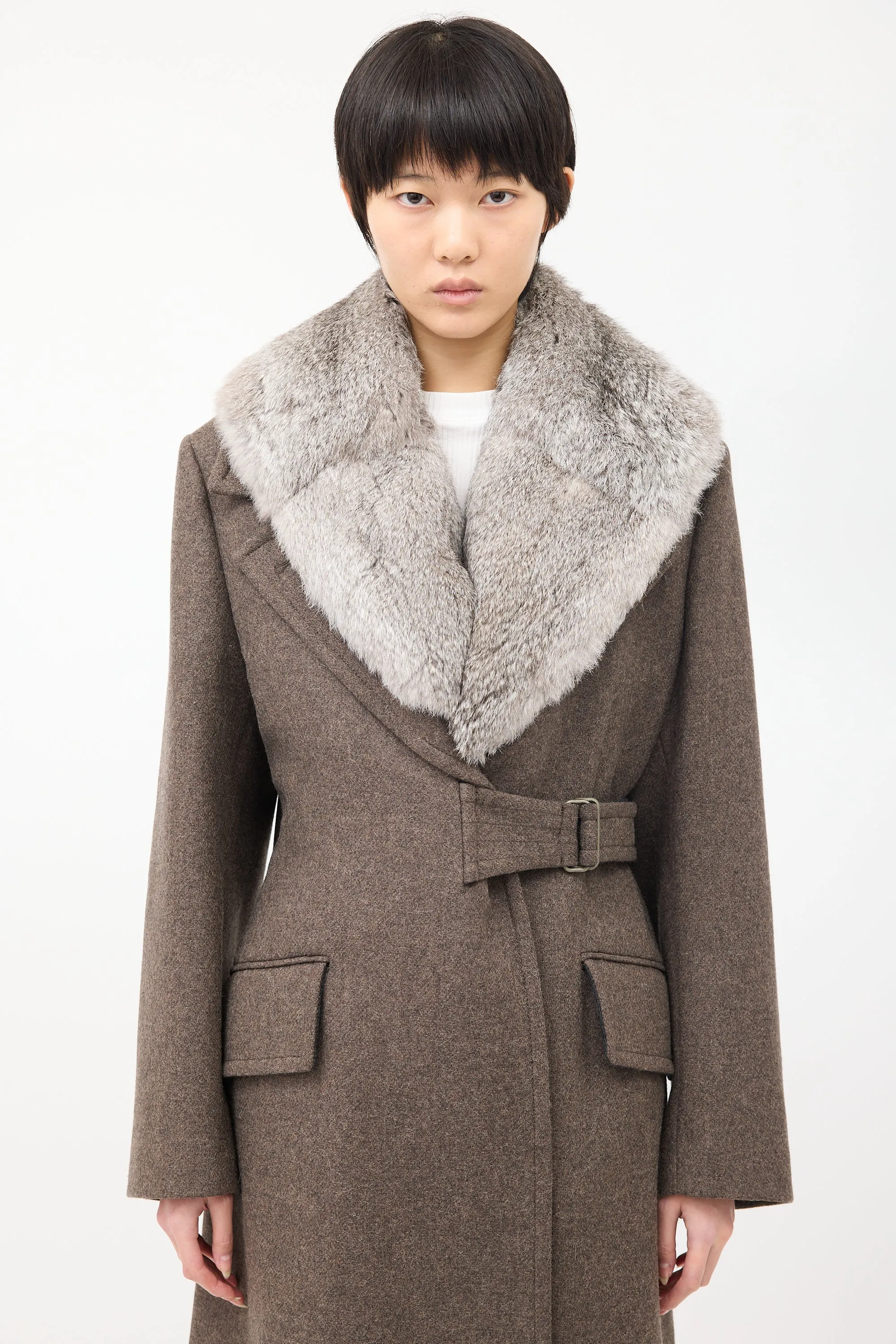 Brown Wool Detachable Fur Vest Coat