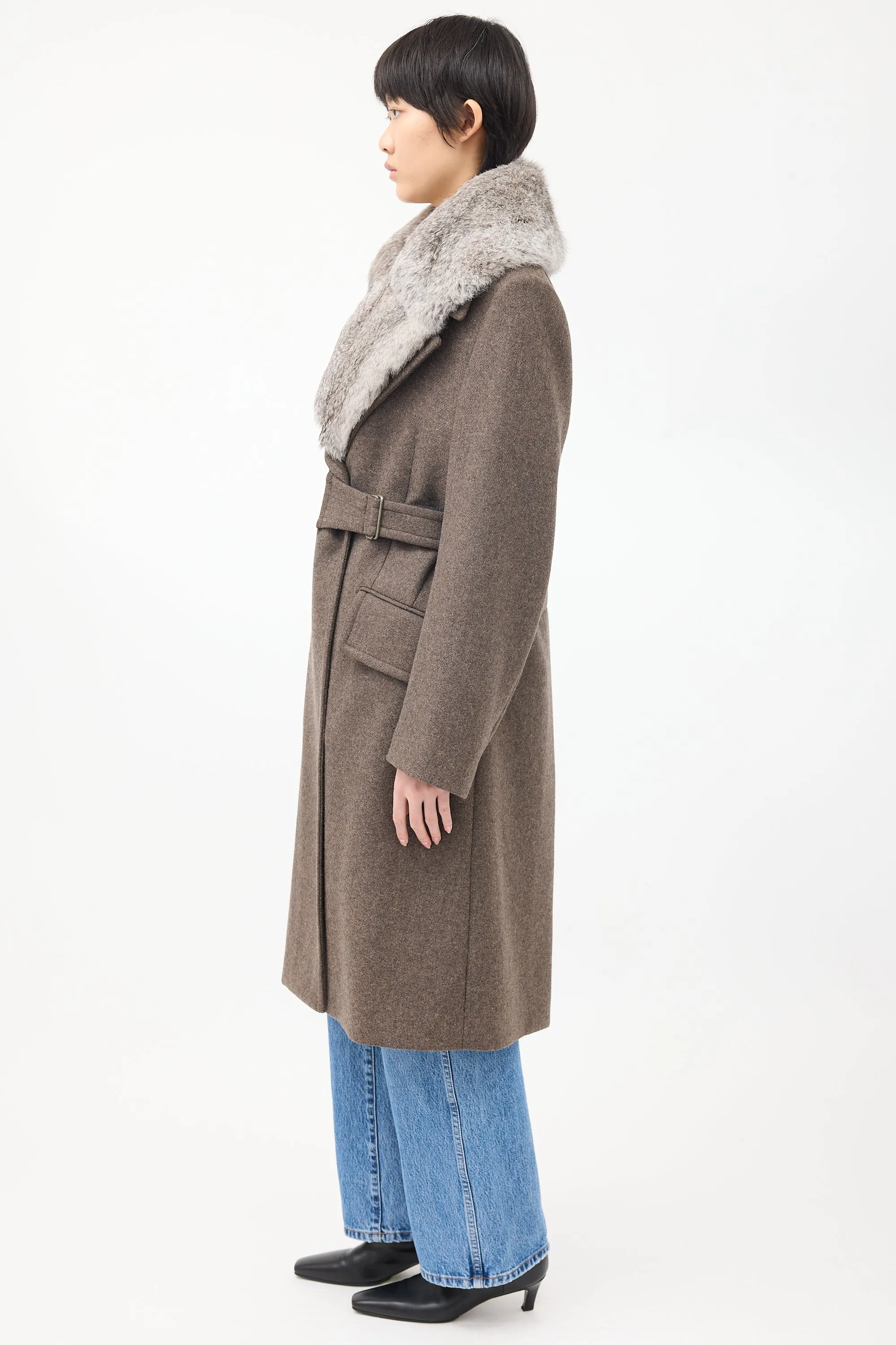 Brown Wool Detachable Fur Vest Coat