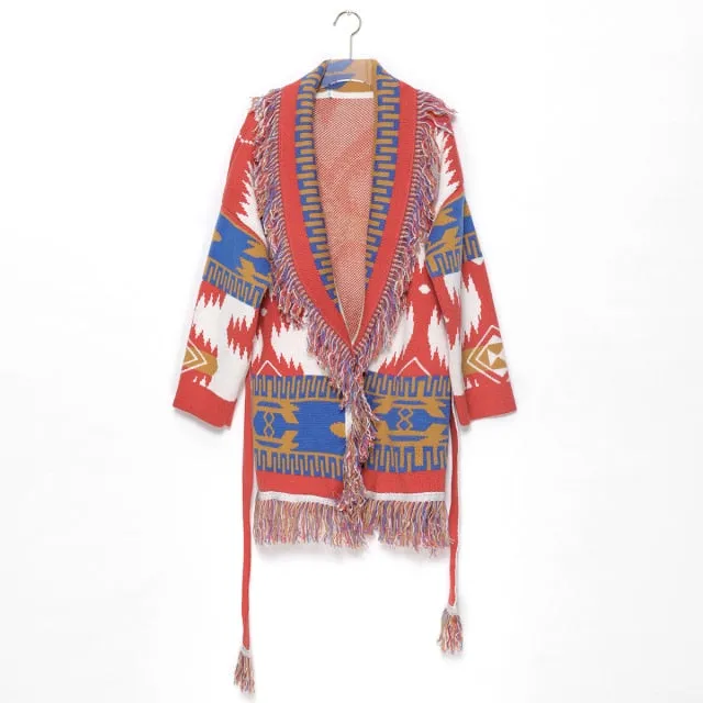 Cashmere Aztec Cardigan Two Different Colors You Choose Boho Sweater Jacket Southwestern Print Warm Wool Coat Available In Small Medium Or Large