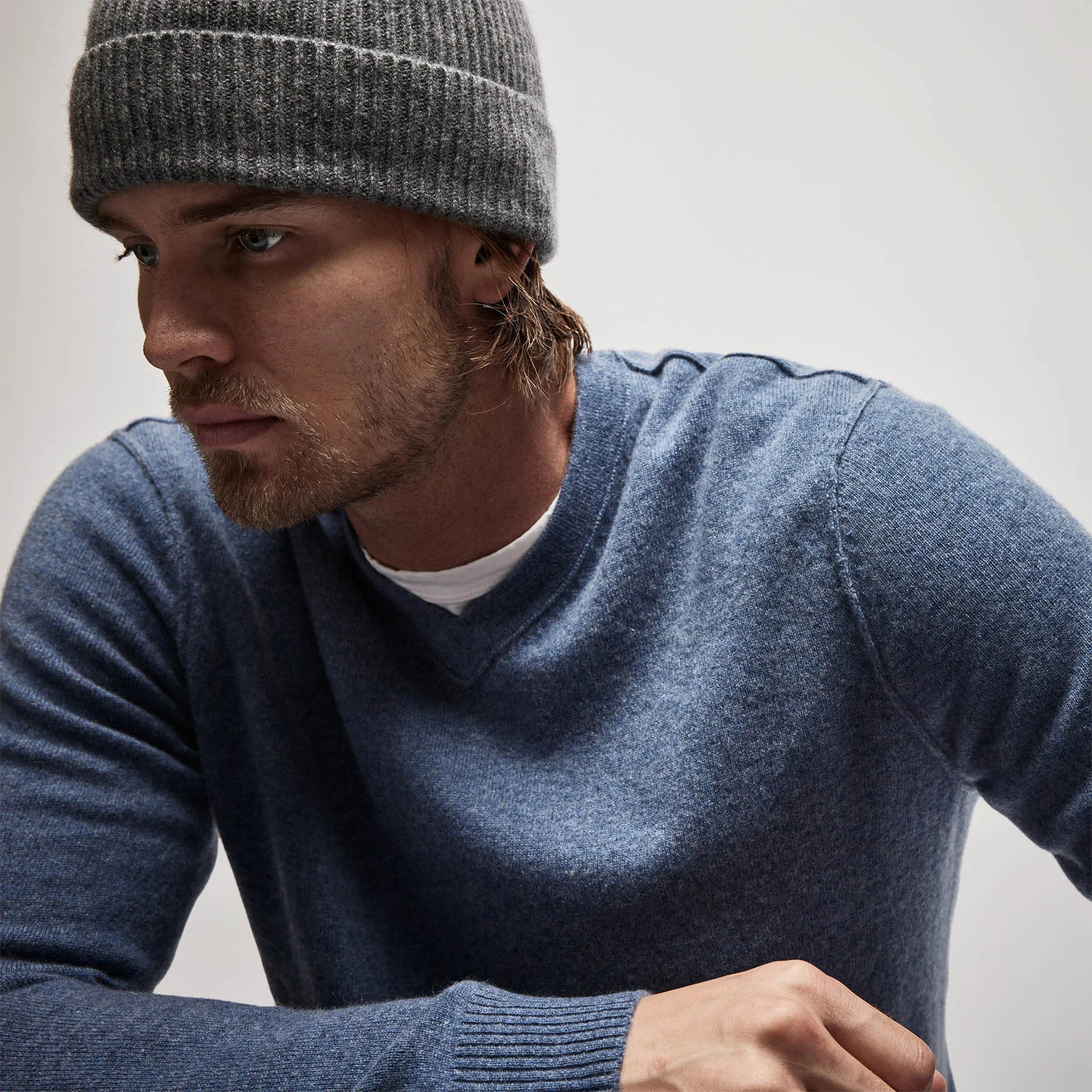 Cashmere V Neck Sweater - Denim