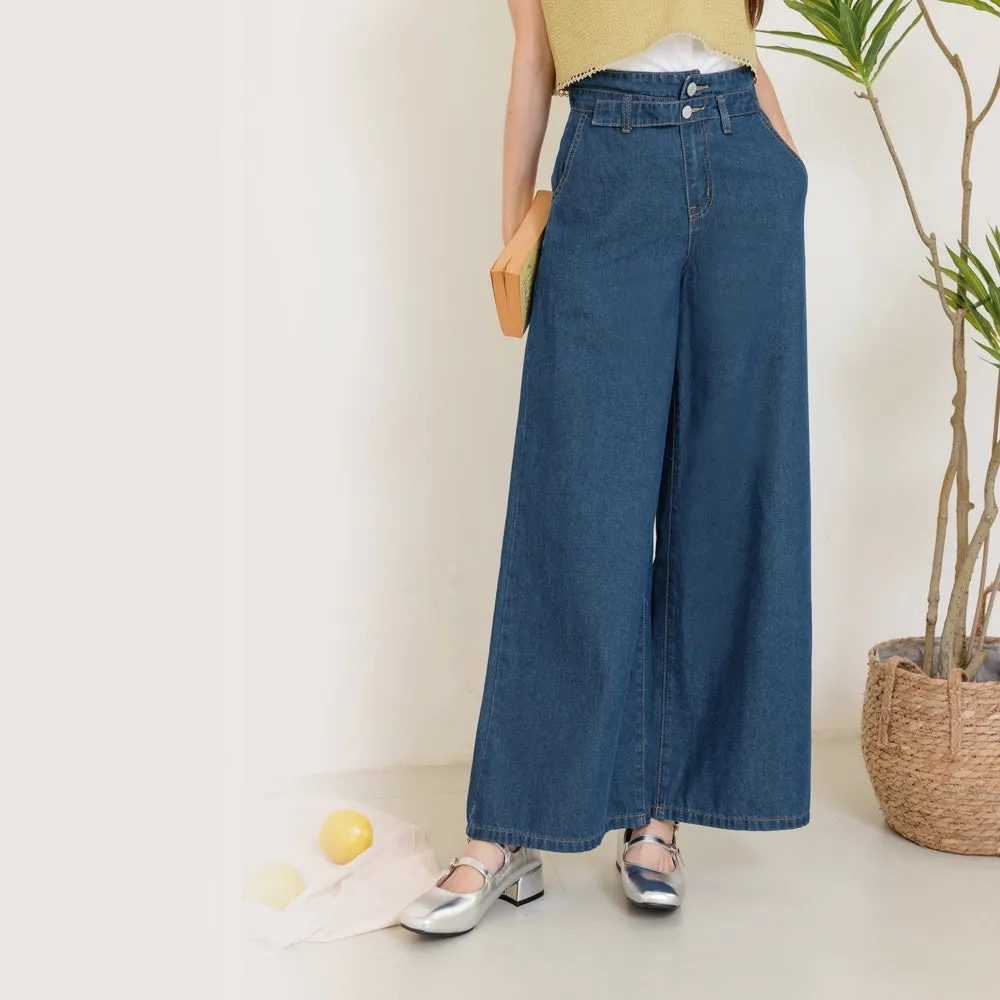 Casual Long Wide Leg Culottes Denim Jeans Pants