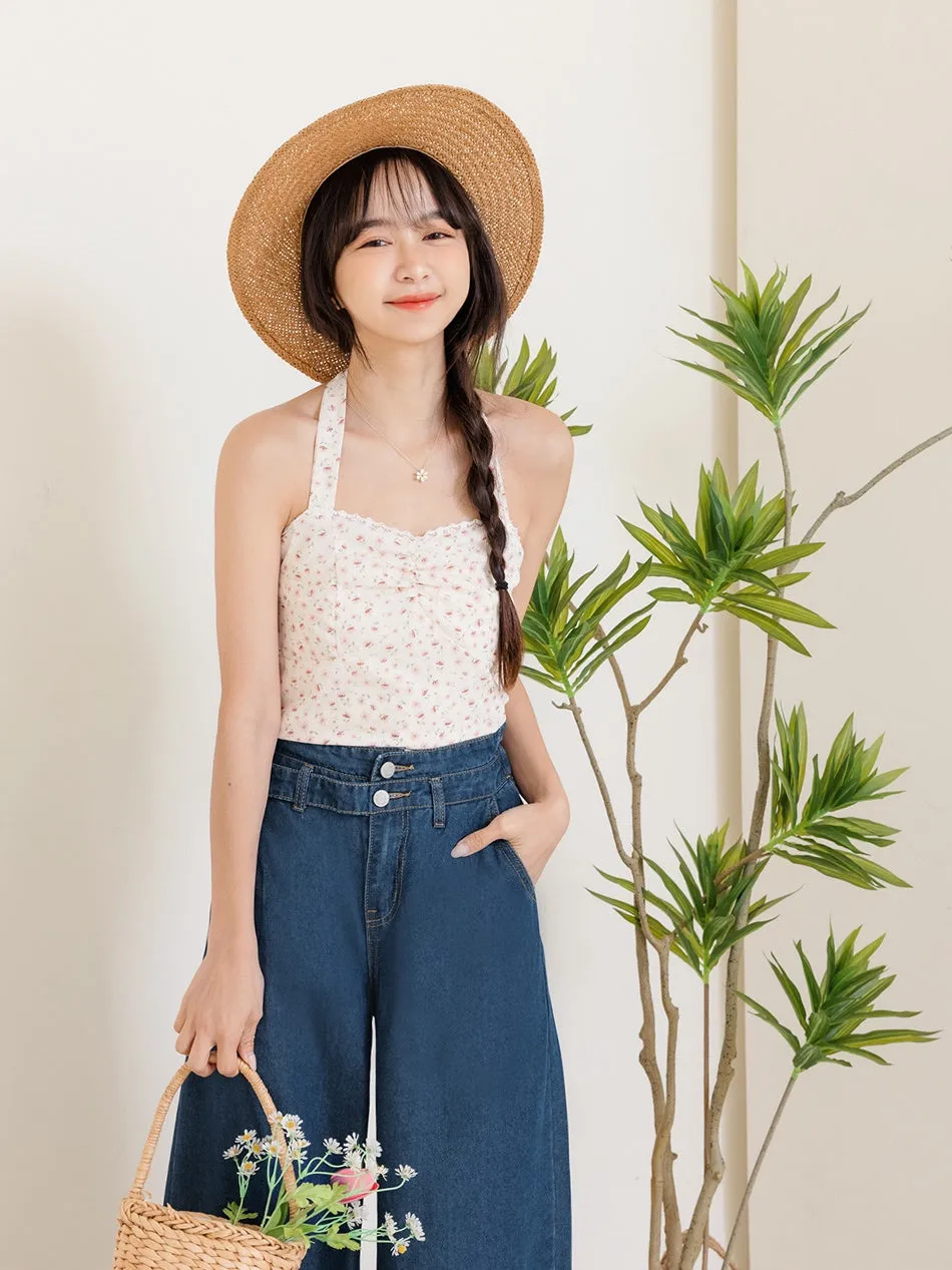 Casual Long Wide Leg Culottes Denim Jeans Pants