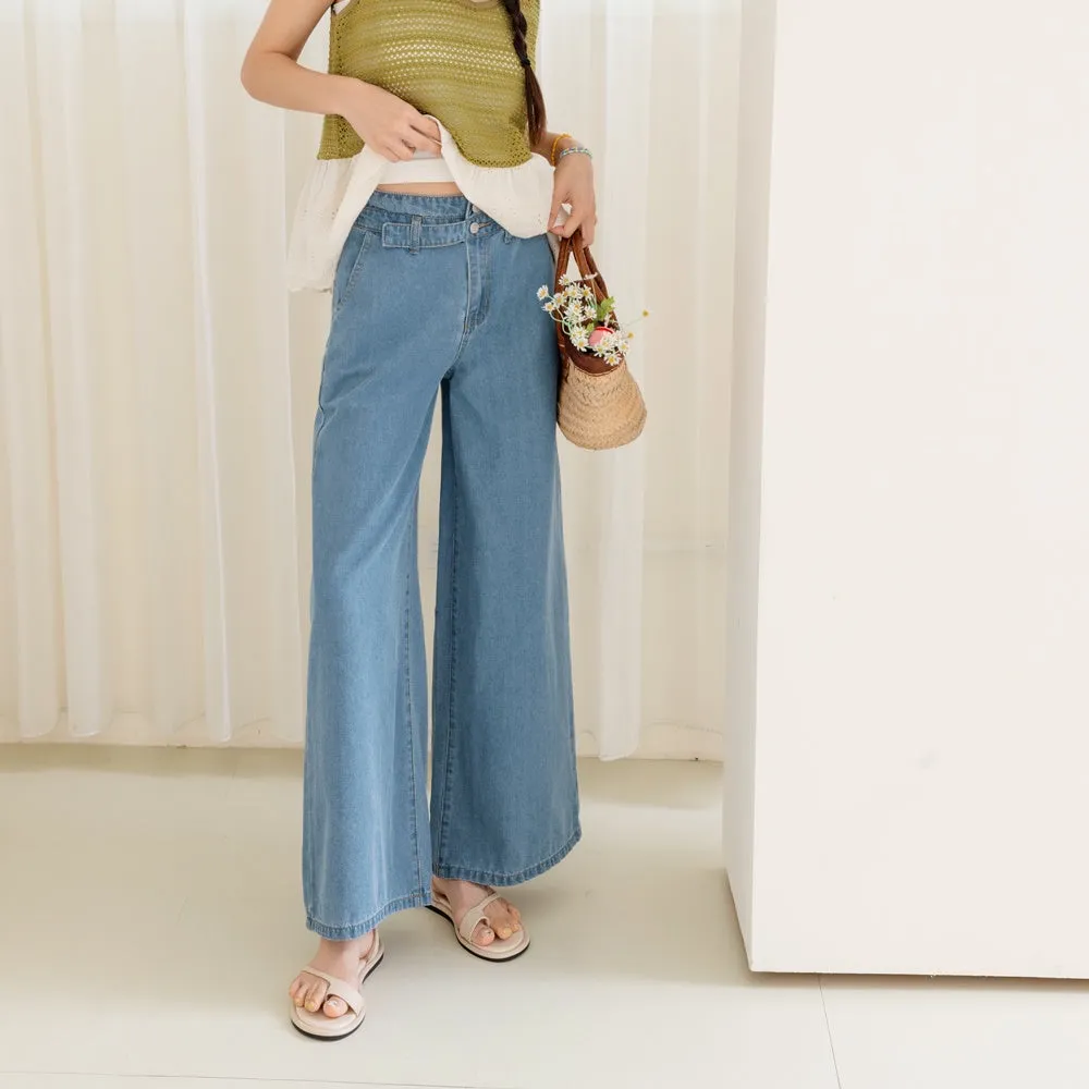 Casual Long Wide Leg Culottes Denim Jeans Pants