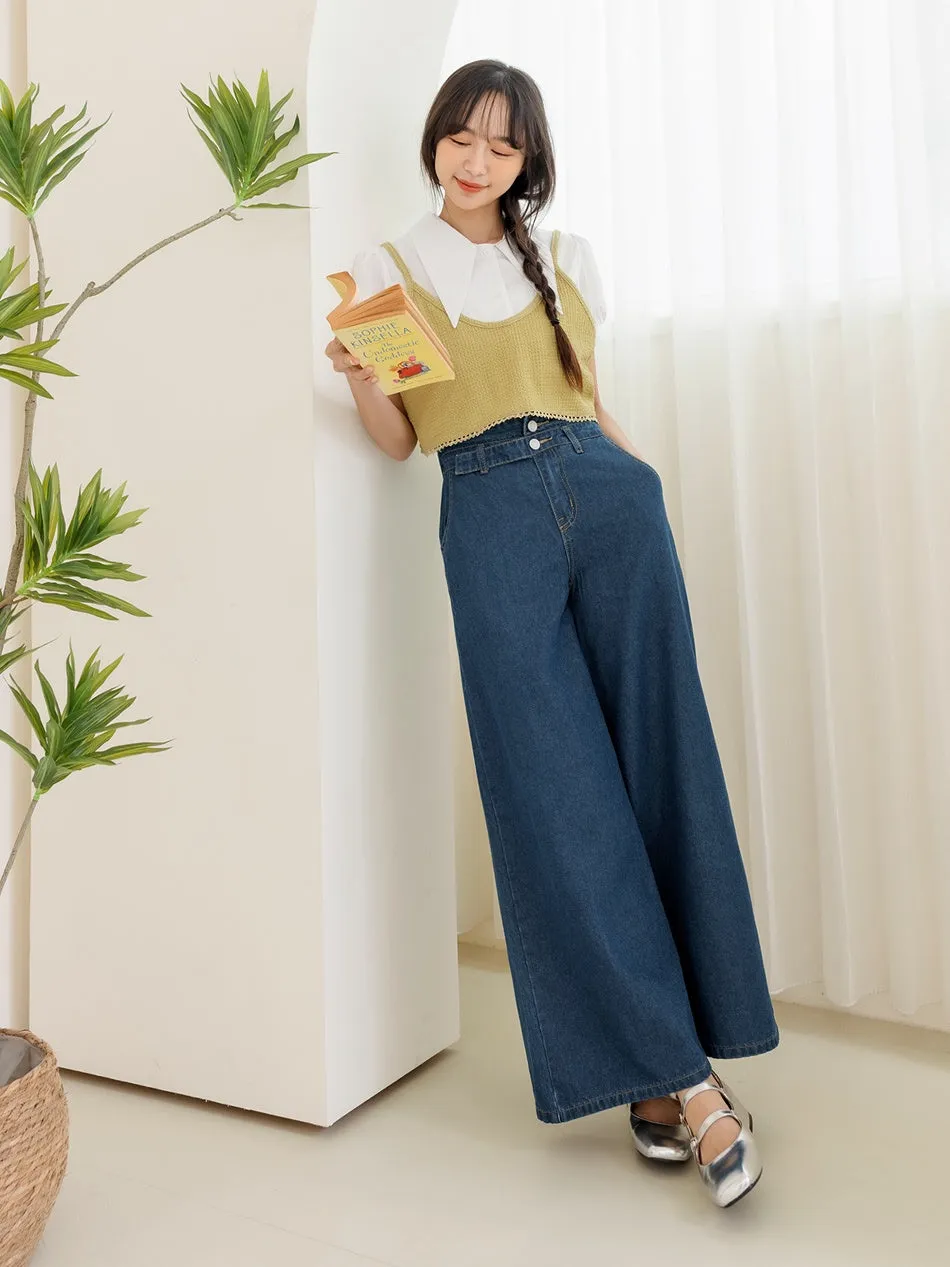 Casual Long Wide Leg Culottes Denim Jeans Pants