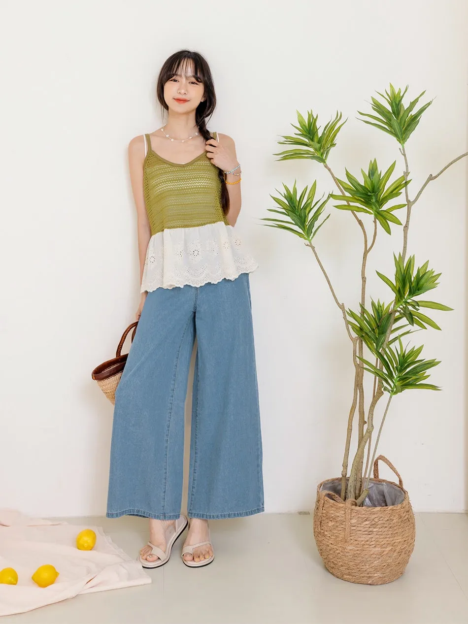 Casual Long Wide Leg Culottes Denim Jeans Pants