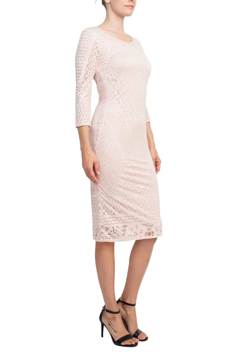 Catherine Malandrino Scoop Neck 3/4 Sleeve Bodycon Burnout Dress