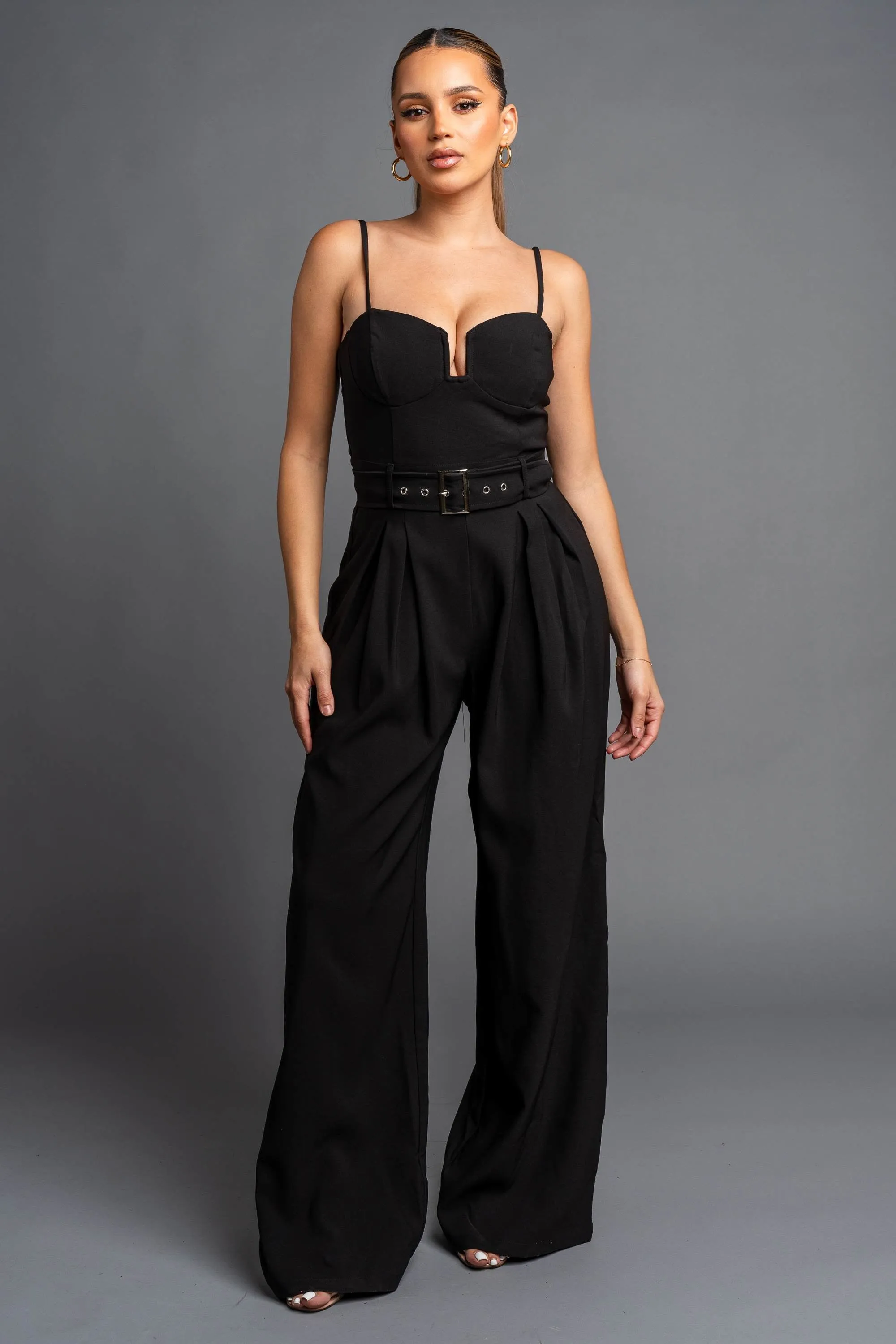 CHIC TWILL STRETCH CROPPED BLAZER & JUMPSUIT SET