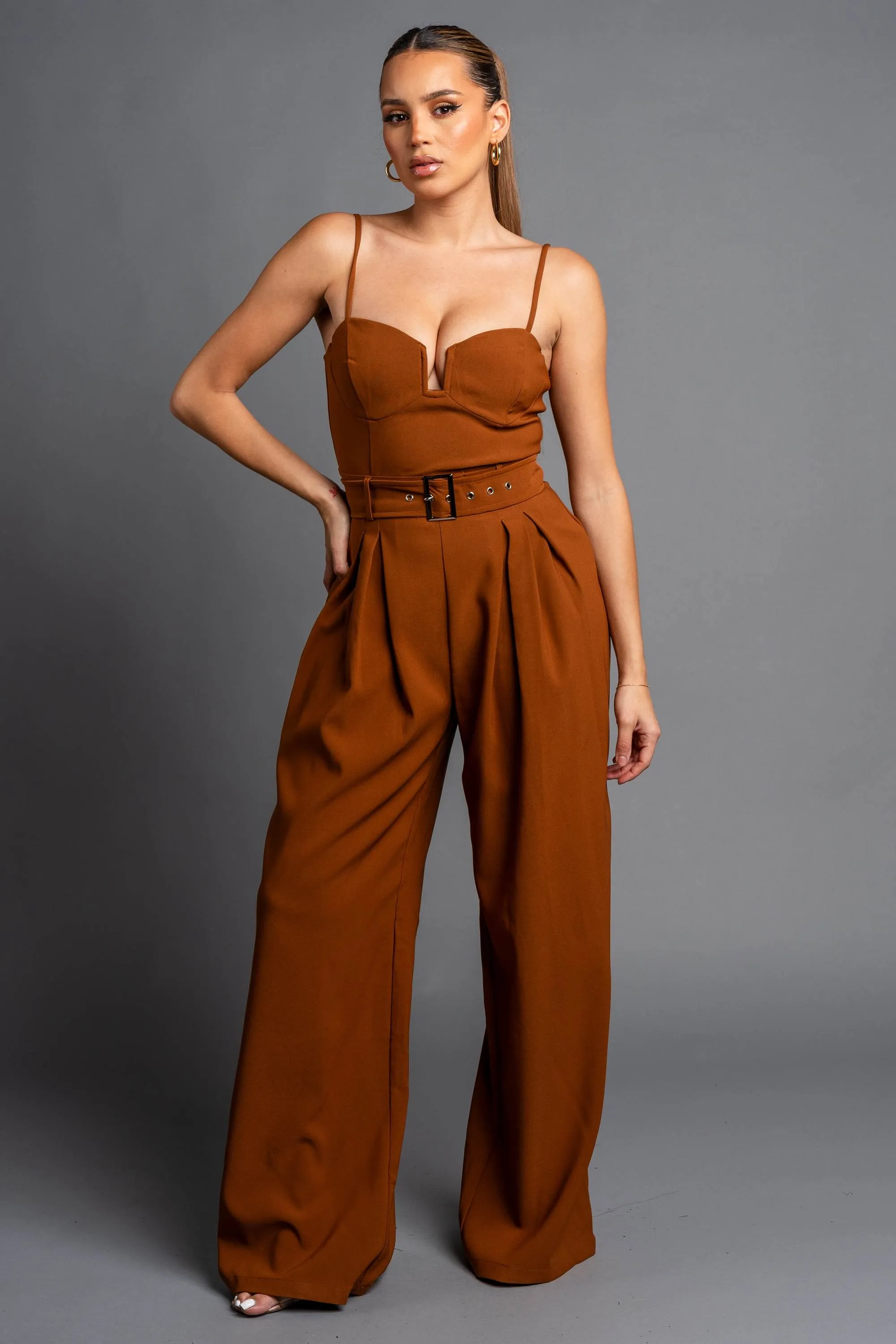 CHIC TWILL STRETCH CROPPED BLAZER & JUMPSUIT SET