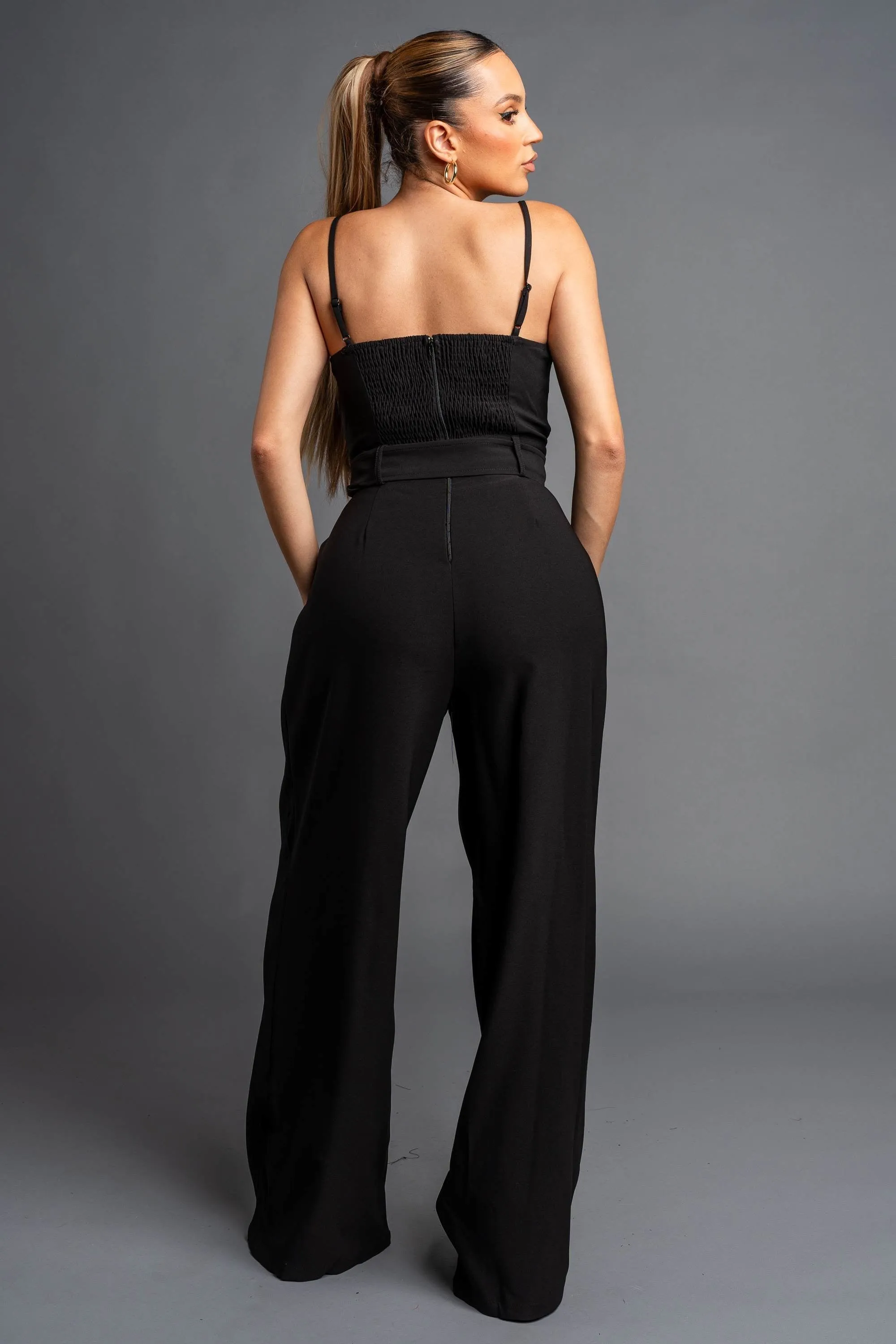 CHIC TWILL STRETCH CROPPED BLAZER & JUMPSUIT SET