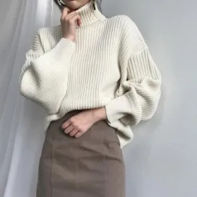 Cozy Solid Color Turtleneck Knit Pullover Sweater