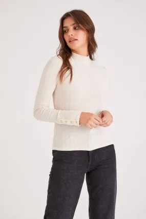 Cream Snap Away Mock Neck Top